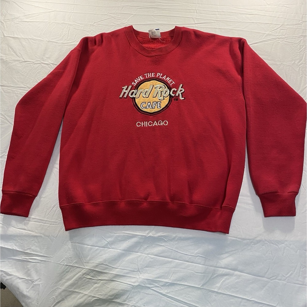 Vintage Hard Rock Cafe Chicago Sweatshirt Men's XL Red USA Made Crewneck